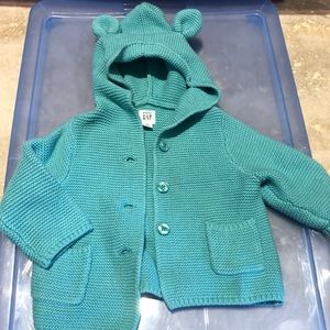 Baby GAP Teal Bear Hoodie, Size 3-6 mo